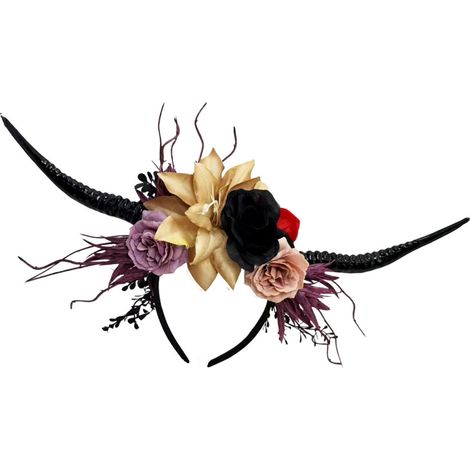 Diadema con cuernos de diablo de la serie oscura con flor artificial - B