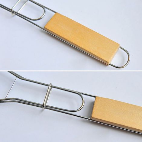 Outils pour barbecue - Non spécifié - Pince à rôtir - Acier + bois - Longueur 56 cm - Support poisson (1/5)