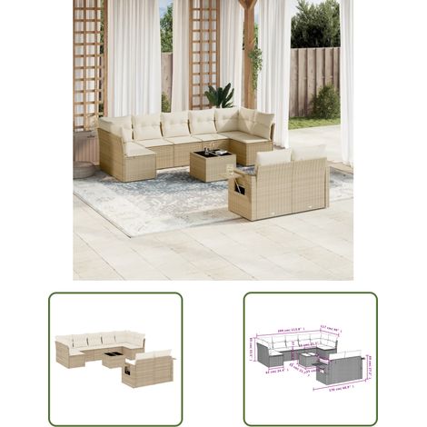 The Living Store 10-tlg. Garten-Sofagarnitur mit Kissen Beige Poly Rattan - Gartenmöbel - Sofas - Rattan Möbel - Outdoor Furniture - Lounge Set (1/3)