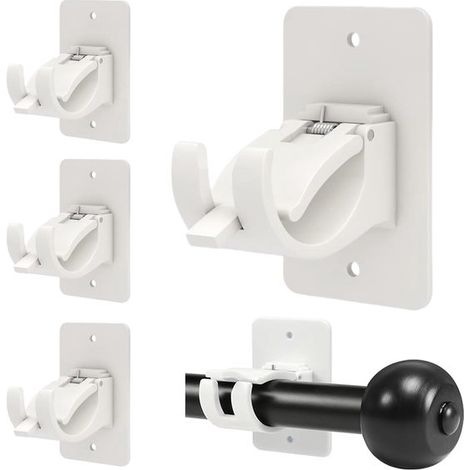 Set di 4 supporti universali autoadesivi per bastoni per tende, di colore bianco - senza chiodi, regolabili e senza bisogno di trapano.