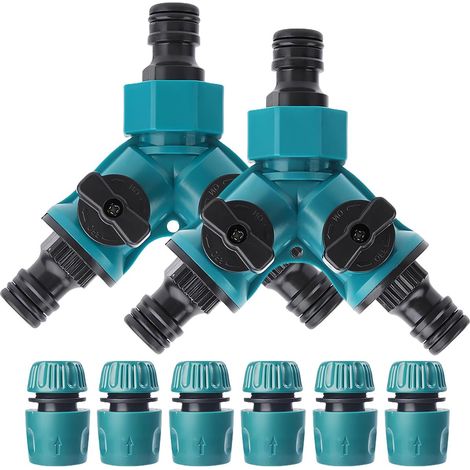 Distributore di acqua per rubinetto – raccordo a Y – con 2 valvole di intercettazione separate – Per uso domestico e da giardino (1/5)