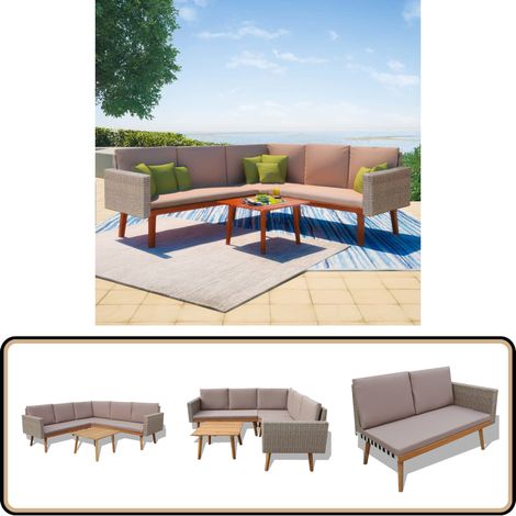 Salon de jardin 4 pcs avec coussins Résine tressée Gris - Salon De Jardin - Meubles De Jardin - Salon D'extérieur - Set De Salon - Canapé D'angle