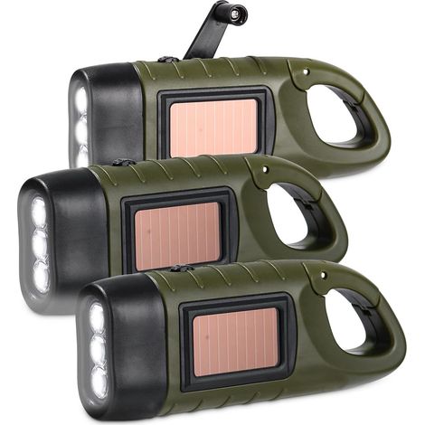 Lot de 3 lampes torches LED rechargeables solaires, éclairage portable extérieur pour camping et urgence (1/5)