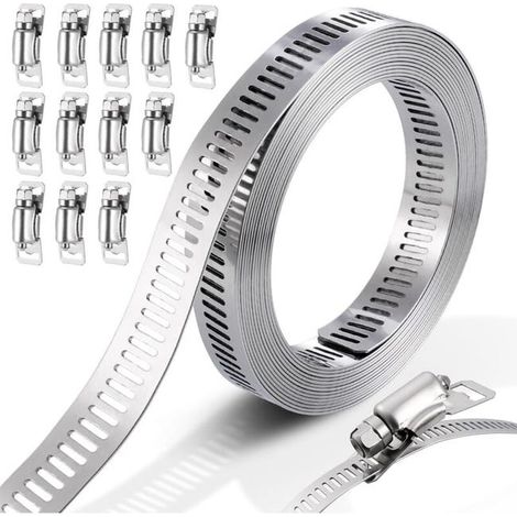 Bride de fixation inox 304, collier de serrage réglable pour tuyaux, lot de serre-joints en acier inoxydable, diamètre varié, usage plomberie et jardinage, attaches robustes et durables. (1/5)