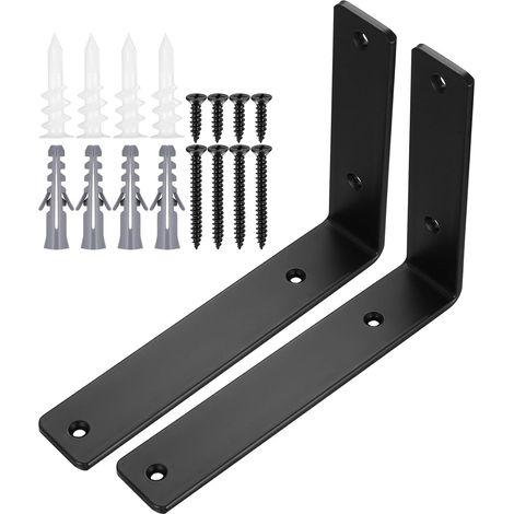Supports d'Étagère Noirs, Supports d'Angle à 90 Degrés en Fer, Angles Métalliques Polyvalents pour Étagères en Bois et Meubles en Bois (200x150x38MM) (1/5)
