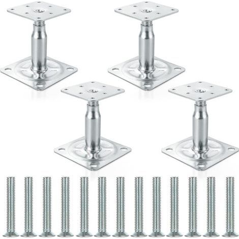 Un ensemble de 4 tiges de support de colonne galvanisées réglables, avec des hauteurs allant de 100 mm à 150 mm. (1/5)