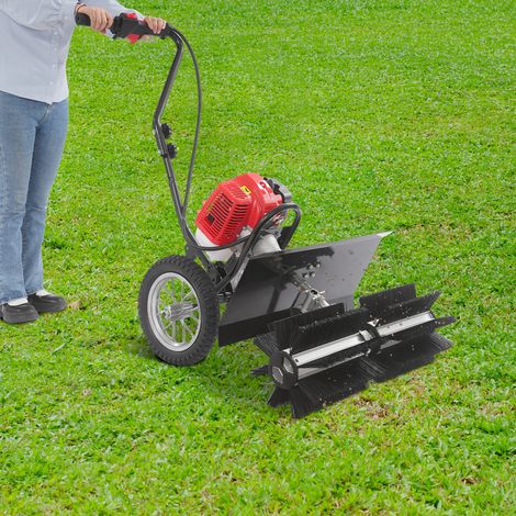 Balayeuse à essence 43 cc 1,7 CV avec largeur de travail de 60 cm, balayeuse manuelle avec rouleau de brosse, pour feuilles, saleté, trottoir, pelouse, allée, moteur 2 temps