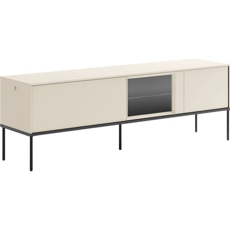 Selsey Bellezo – TV-Lowboard mit beleuchteter Glasvitrine 166 cm, Creme