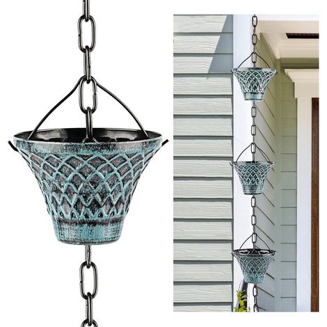 Rainchain pour Les Gouttières,Collecteur d'eau De Pluie en Métal Réglable en Plein Air avec 12 Tasses en Entonnoir, pour Les Avant-toits Et Le Remplacement De Décline,bleu(8,5 Pieds) (1/5)