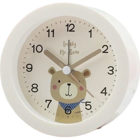 Réveil enfant lumineux anti-dérapant, horloge de chevet circulaire motif ours, portable, chambre, blanc (1/4)