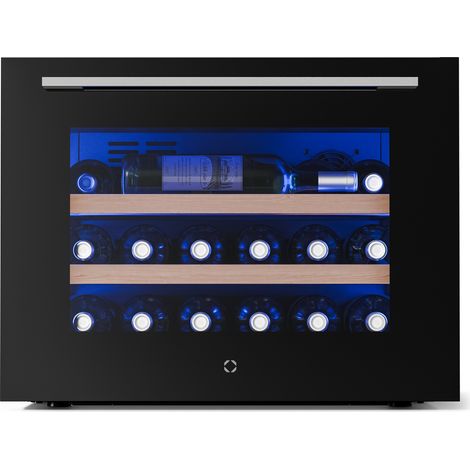 Klarstein Illuminosa Cave à Vin Encastrable - 19 Bouteilles, 1 Zone, 5-20°C, LED, Porte UV, Silencieuse, Clayettes Bois, Frigo Vin, Contrôle Tactile