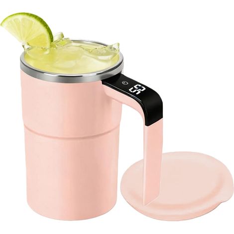 Mug à café magnétique de 380 ml avec agitation automatique et affichage de la température, rechargeable et doté d'un couvercle - Rose (1/5)