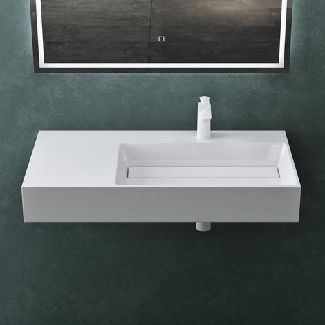Mai & Mai Lavabo da Appoggio 100x48x13cm, Lavabo Bagno Sospeso da Marmo Fuso Lavandino Bagno Rettangolare Bianco, Colossum12-1000R