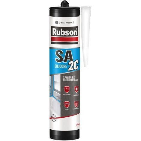 Sellador sanitario de silicona acética gris oscuro RUBSON cartucho de 280 ml RUBSON