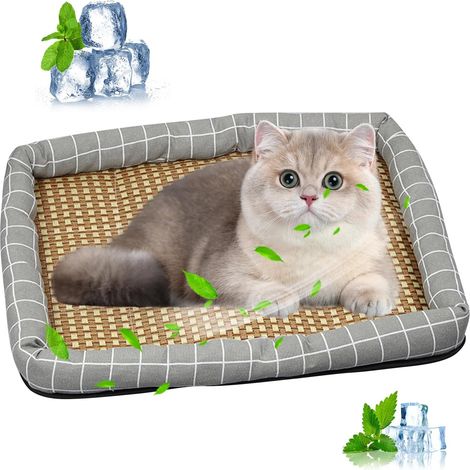 Tapis Rafraîchissant Chien/Chat, Rotin Naturel, Non Toxique, Lavable, Antidérapant(XL) (1/4)