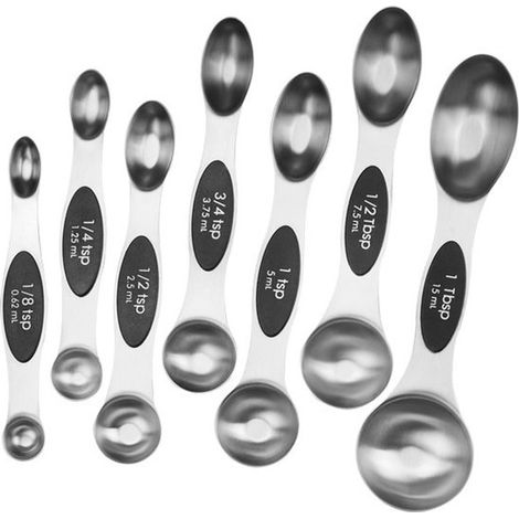 Juego de 7 cucharas medidoras magnéticas, Cucharas medidoras de acero inoxidable, Utensilios de cocina con imanes potentes, Plateadas (1/5)