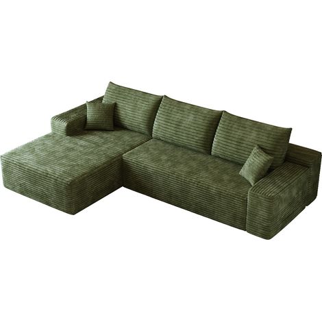 Sofá Esquinero Modular 270 cm, Asiento Profundo, Sin Montaje, Tejido de Canalé, Verde (1/5)