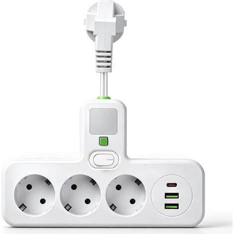 Multiprise Murale Interrupteur Individuel 3 Prises Schuko+3 USB-C/A (1/5)