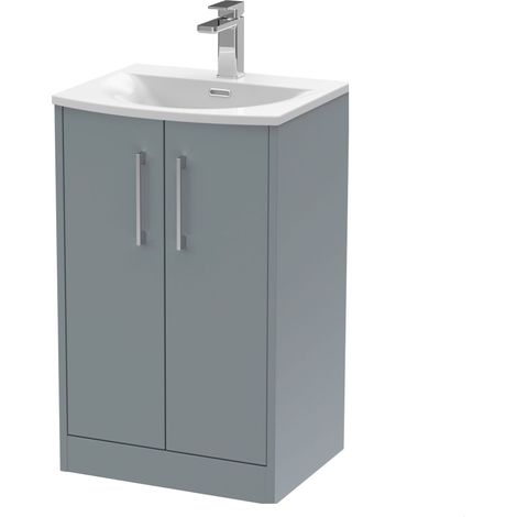 Winshill Contemporary 2 Door Floor Standing Vanity Unit with Curved Basin, Grey, 500mm (1/4)