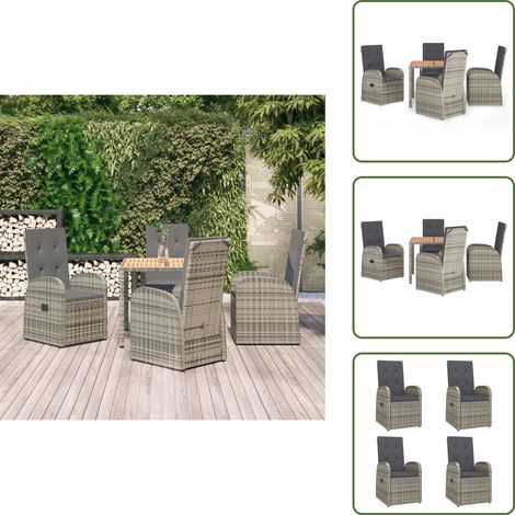 5-tlg. Garten-Essgruppe mit Kissen Grau Poly Rattan - Gartentisch - Gartenstuhl - Gartenmöbel - Outdoor Möbel - Lounge Set (1/5)