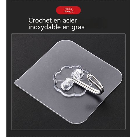 Crochets adhésifs résistants pour usage domestique, transparents, sans traces, sans perçage, à fixation murale, crochets adhésifs supportant une charge 10 (1/5)