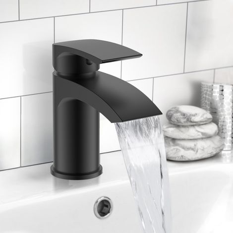 Vago Contemporary Matte Black Basin Single Lever Mixer Tap + Waste (1/5)