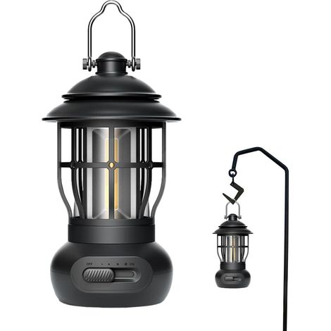 Lampe de camping LED, portable et rechargeable, 4 modes d'éclairage, parfaite lampe lanterne, 1200MAh d'autonomie, adaptée à la randonnée, à l'usage domestique - noir (1/5)