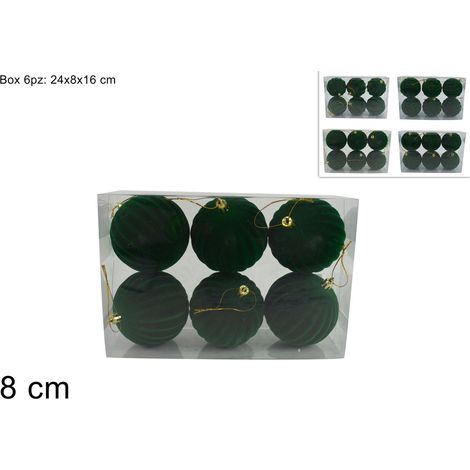PENDENTE PALLA DIAMETRO 8 CM FLOCCATA VERDE CONFEZIONE 6 PEZZI