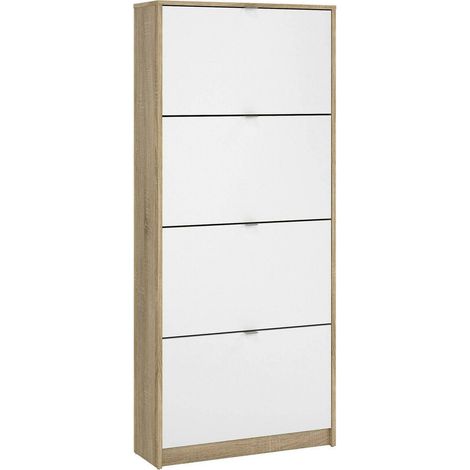 Dmora - Scarpiera Epidoto, Mobile portascarpe, Armadio da ingresso multiuso, Mobiletto per calzature, 70x24 h162 cm, Quercia e Bianco lucido