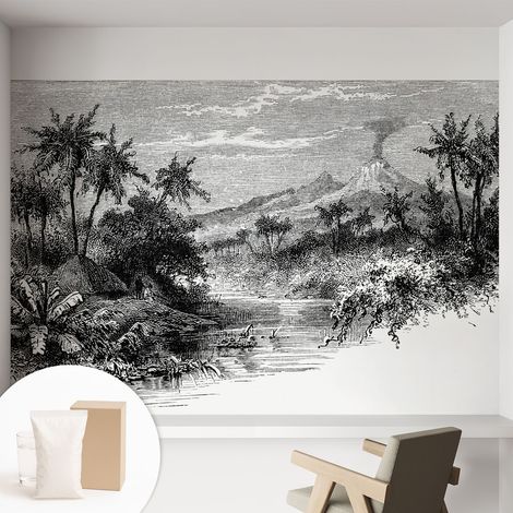 Papier peint intissé à motifs décoratifs pour salon chambre et bureau Décoration murale élégante avec colle Panorama exotique 152x104 cm (1/5)