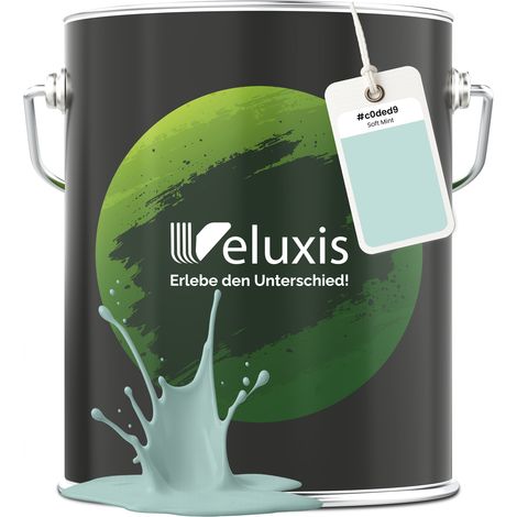 Wandfarbe Grün Mintgrün Hellblau Matt Innenfarbe – Deckkraft Klasse 1, VOC-frei, Ohne Grundierung, Tropfarm – Wohnzimmer & Schlafzimmer – 5L – Veluxis (Soft Mint)