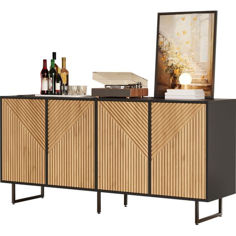 Sideboard mit 4 Türen und 8 Fächern, aus Spanplatte und Metall, 160×40×75 cm, Naturholz (1/5)