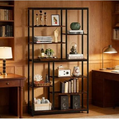 Estantería librería 100x30x200 cm negro y marrón rústico en metal y tablero de partículas de varios niveles (1/5)