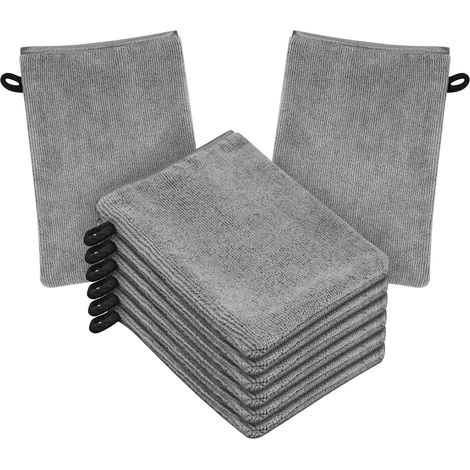 Gants de Toilette en Microfibre, Lot de 8 Gants de Nettoyage du Visage Doux, Chiffon de Bain en Microfibre, Serviette de Visage, Gants Démaquillants Réutilisables 15 X 20cm Gris + Noir (1/5)
