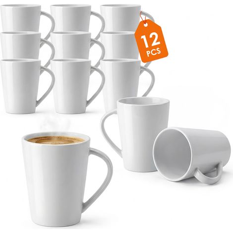 Porzellan Kaffeetasse weiß mit Henkel 230 ml konisch - 12er Set