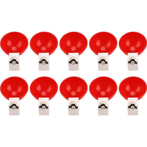 Lot de 10 abreuvoirs automatiques pour volailles (poulets, canards, oies), grande capacité et faciles à installer. Grand bol rouge. (1/5)