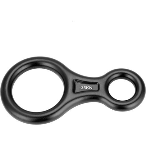 35 kN Figure-Eight Rope Descender with Rappel Ring, Climbing Rescue Equipment (Black) (1/5)