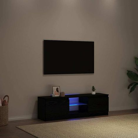 vidaXL Meuble TV avec éclairage LED en chêne noir 120 x 30 x 36 cm bois d'ingénierie