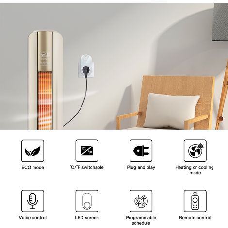 Prise connectée WiFi 16A avec thermostat LED intelligent, mode incubation et température constante, minuterie économe en énergie