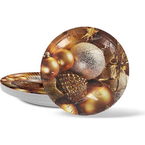 PIATTI DI CARTA NATALIZI PIANI 24 PEZZI IN COLAZIONE ORO (1/2)