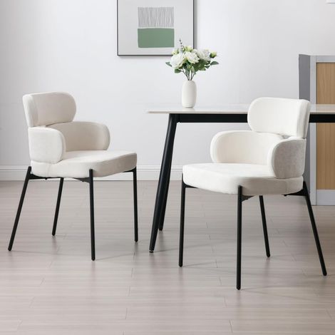 Wahson Sillas de Comedor 2Pcs, Chenille Sillas de comedor con respaldo, sillas modernas para restaurante con patas de metal negro para hogar/cafetería, Beige (1/5)