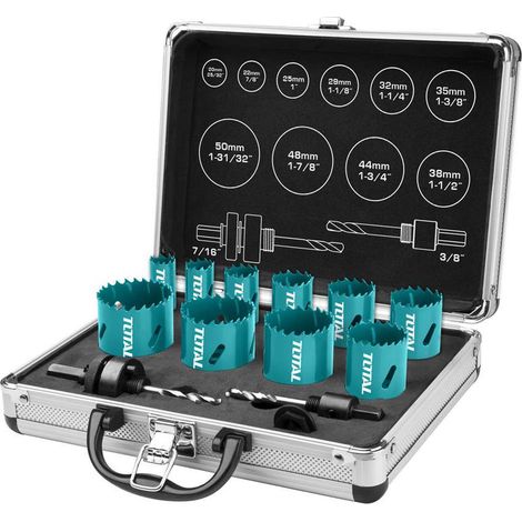 SET FRESE A TAZZA TRAPANO SUPPORTO 2 ATTACCHI 12pz FRESA METALLO TOTAL
