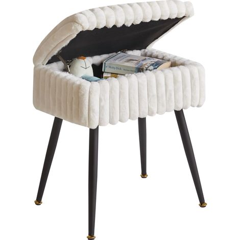 Tabouret pour Coiffeuse, Repose-Pieds Rectangulaire en Velours, Pouf Tabouret de Maquillage avec Espace de Rangement pour Salon, Cabine D'essayage, Chambre à Coucher, Blanc YD-MS151W (1/5)