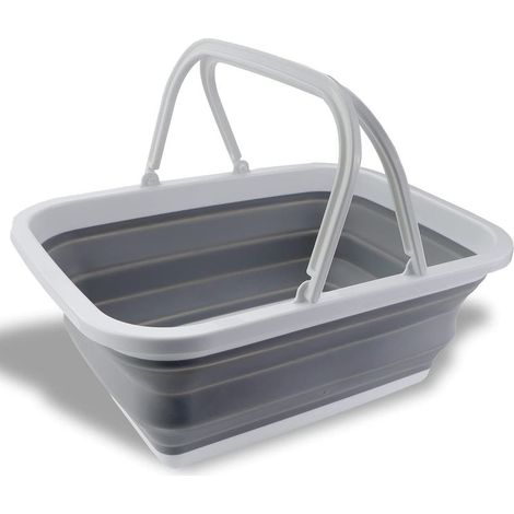 Bassine à vaisselle pliable de 12 L avec poignées - Lavabo portable pour camping, voyage, cuisine et caravane - Récipient de rangement peu encombrant (1/5)