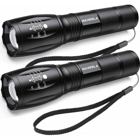 Torcia LED ultra luminosa, 2000 lumen, torcia tattica impermeabile IP65, zoomabile, 5 modalità di illuminazione, antiurto e antiscivolo, confezione da 2 [Classe energetica A+++] - LIAIKI