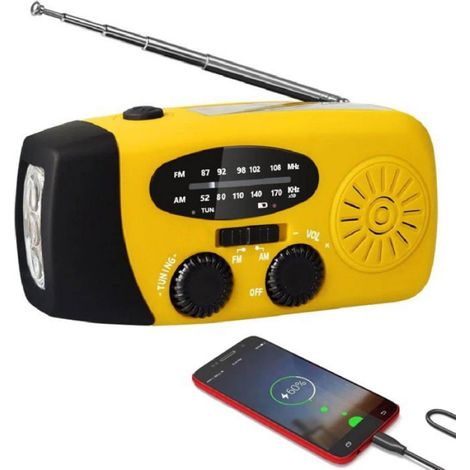 Radio solaire - Équipement de survie complet - Générateur portable à manivelle 2000 mAh, lampe torche, fonction SOS (Jaune) (1/4)