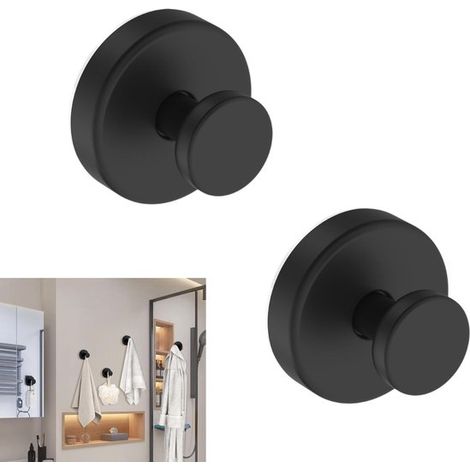Crochets à ventouse ronds lot de 2 - patères inox 6 x 6 cm pour douche, noires (1/5)