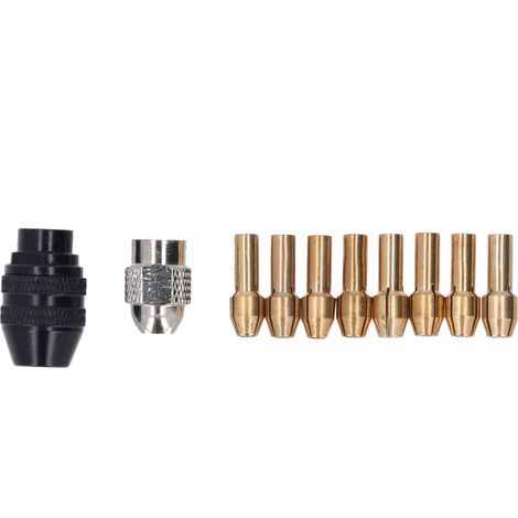 Jeu de pinces de serrage pour mandrin de perçage 1/32 po à 1/8 po, adaptateur de mandrin sans clé pour outil rotatif avec 8 tailles de pinces et écrous en laiton pour Dremel