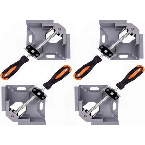 Lot de 4 pinces d\'angle à angle droit à 90 degrés pour le travail du bois, avec mâchoire pivotante réglable en alliage d\'aluminium, pour soudure, bricolage du bois. (1/4)