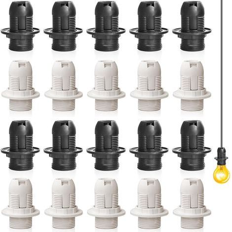 Lot de 20 douilles de lampe vintage solides E14 en bakélite, support d'ampoule, adaptateur à vis Edison rétro pour lampes (10 noirs + 10 blancs) (1/5)